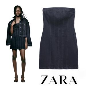 Zara Dark Denim Strapless Mini Dress